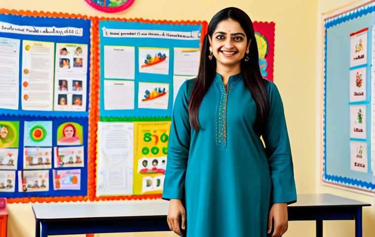 클라우드 기반 파일 관리 활용법 - **Subject:** A confident female teacher in a modest salwar kameez, smiling warmly. **Environment:** ...