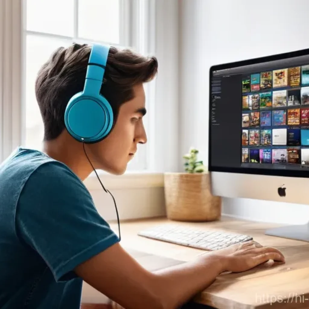 아이튠즈 활용법 - **Prompt:** A cozy and well-organized home office space, bathed in soft, natural light filtering thr...