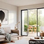 Home 21 홈 오토메이션 활용법 - **Smart Morning Bliss:**
A vibrant, sunlit living room with a young woman, in comfortable, modes...