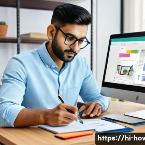 Home 17 디지털 노트 활용법 - A modern workspace scene showing a young Indian professional using a tablet with a stylus to take di...