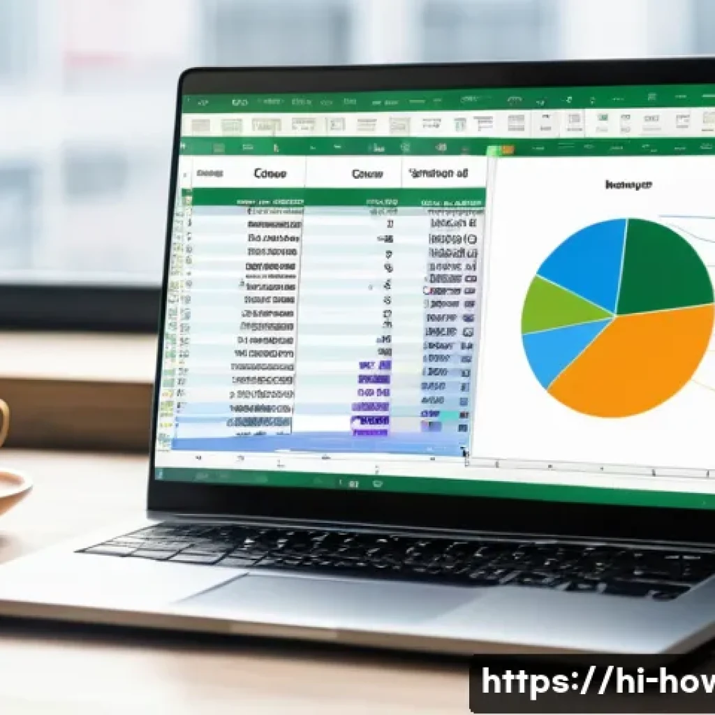 엑셀 통계 분석 활용법 - A professional workspace scene showing a laptop screen displaying a detailed Excel spreadsheet with ...