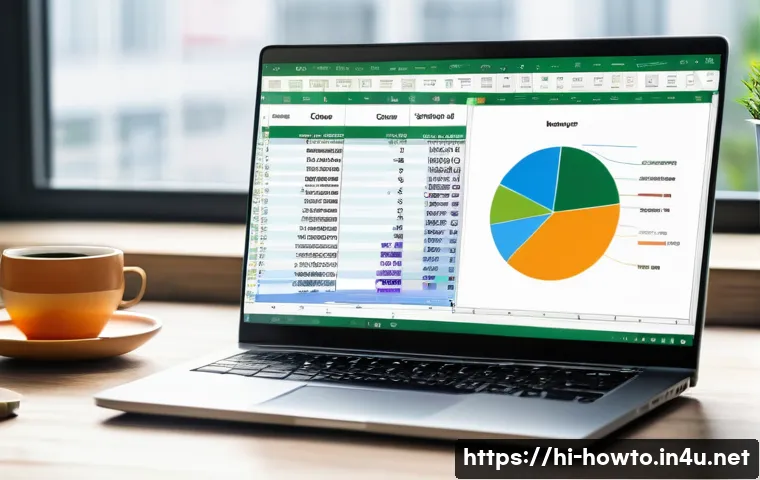 엑셀 통계 분석 활용법 - A professional workspace scene showing a laptop screen displaying a detailed Excel spreadsheet with ...