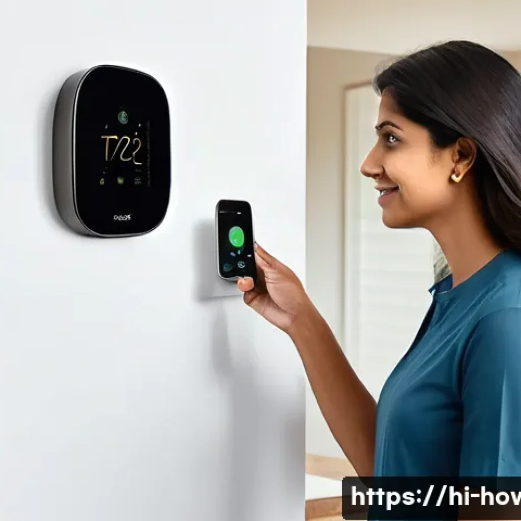 스마트홈 온도 조절 시스템 활용법 - A modern Indian family home interior showcasing a sleek Ecobee wireless smart thermostat mounted on ...