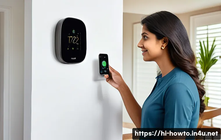 스마트홈 온도 조절 시스템 활용법 - A modern Indian family home interior showcasing a sleek Ecobee wireless smart thermostat mounted on ...