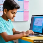 Home 20 독서 기록 앱 활용법 - A modern study desk setup featuring a young Indian student using a digital notebook app on a sleek l...