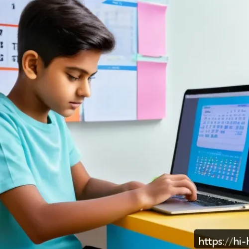 Home 32 독서 기록 앱 활용법 - A modern study desk setup featuring a young Indian student using a digital notebook app on a sleek l...