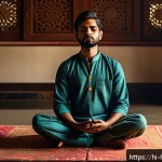 Home 19 자기계발 도서 추천 - A serene and focused young Indian man practicing mindfulness meditation in a quiet, sunlit room with...