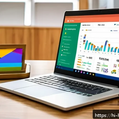 Home 17 Google Trends 활용법 - A vibrant digital marketing workspace featuring a laptop screen displaying Google Trends analytics i...
