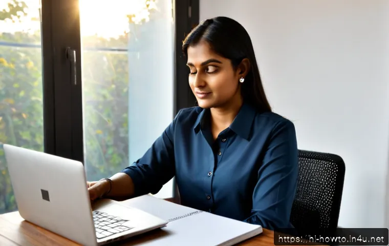 Home 17 링크드인 프로필 활용법 - Photorealistic Indian professional woman in her early 30s refining an online career profile on a lap...